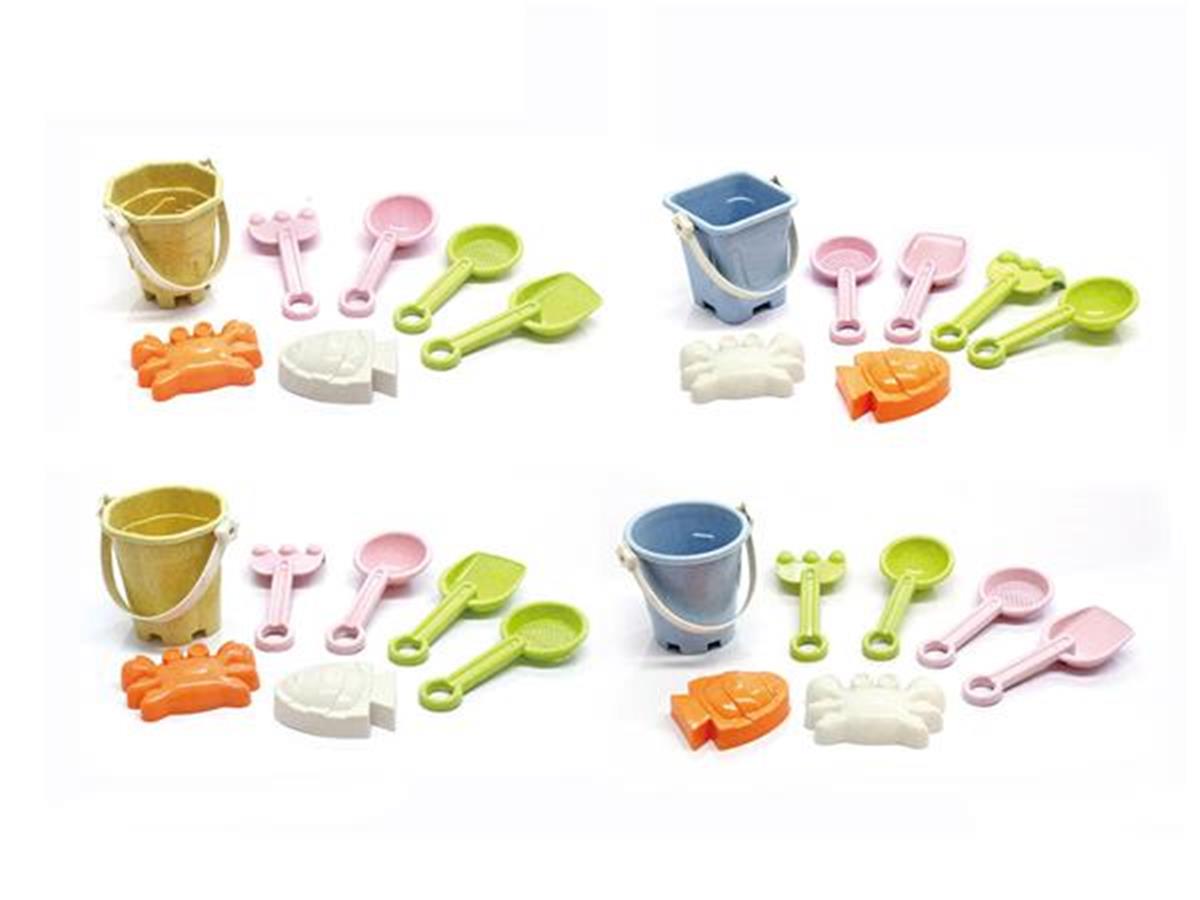 STRAW MATERIAL BEACH BUCKET 7PCS, 4ASSTD